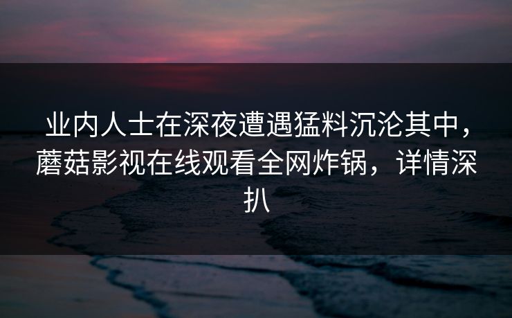 业内人士在深夜遭遇猛料沉沦其中，蘑菇影视在线观看全网炸锅，详情深扒